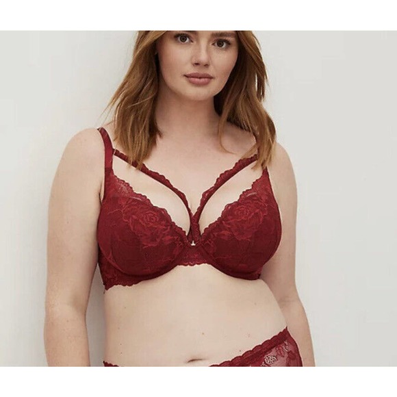 torrid Other - Torrid Curve Womans Red Lace Push Up Plunge Bra Padded Underwire Sz 44C New